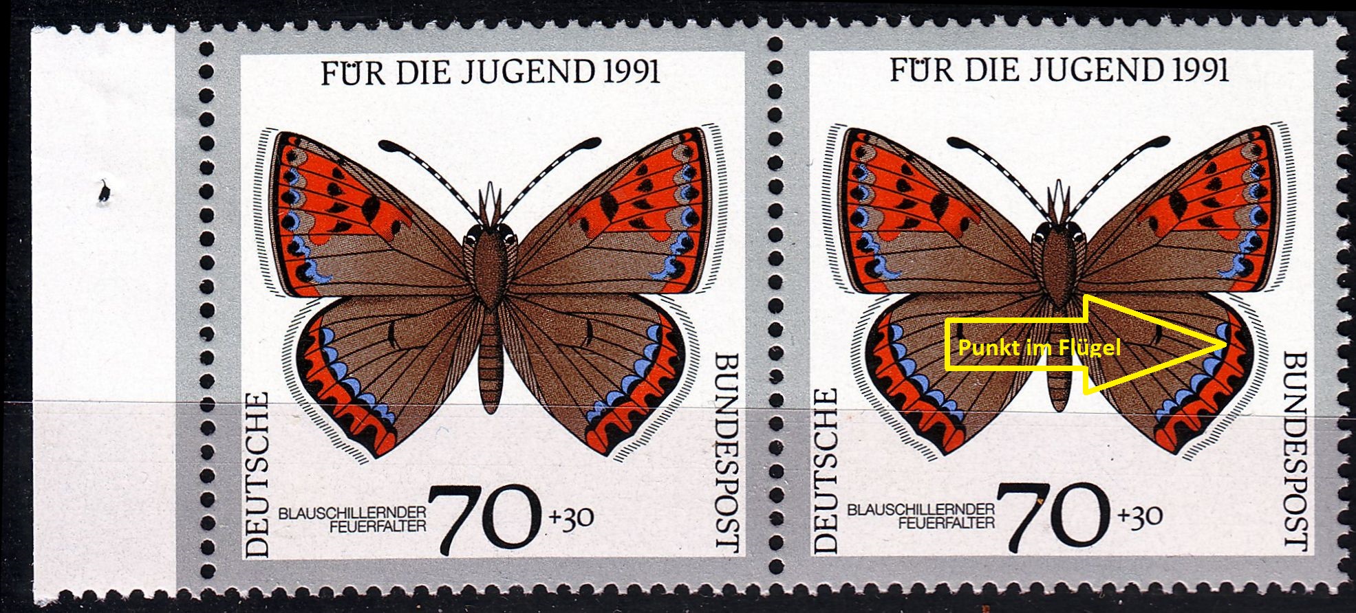 Buy GERMANY BUND [1991] MiNr 1515 F17 2er ( **/mnh ) [01] Schmetterlinge Plattenfehler