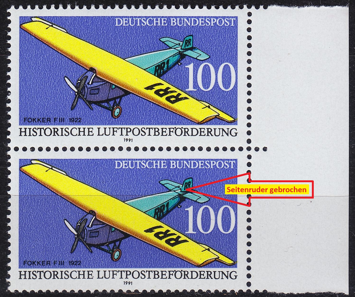 Buy GERMANY BUND [1991] MiNr 1524 F30 I 2er ( **/mnh ) [01] Flugzeug Plattenfehler