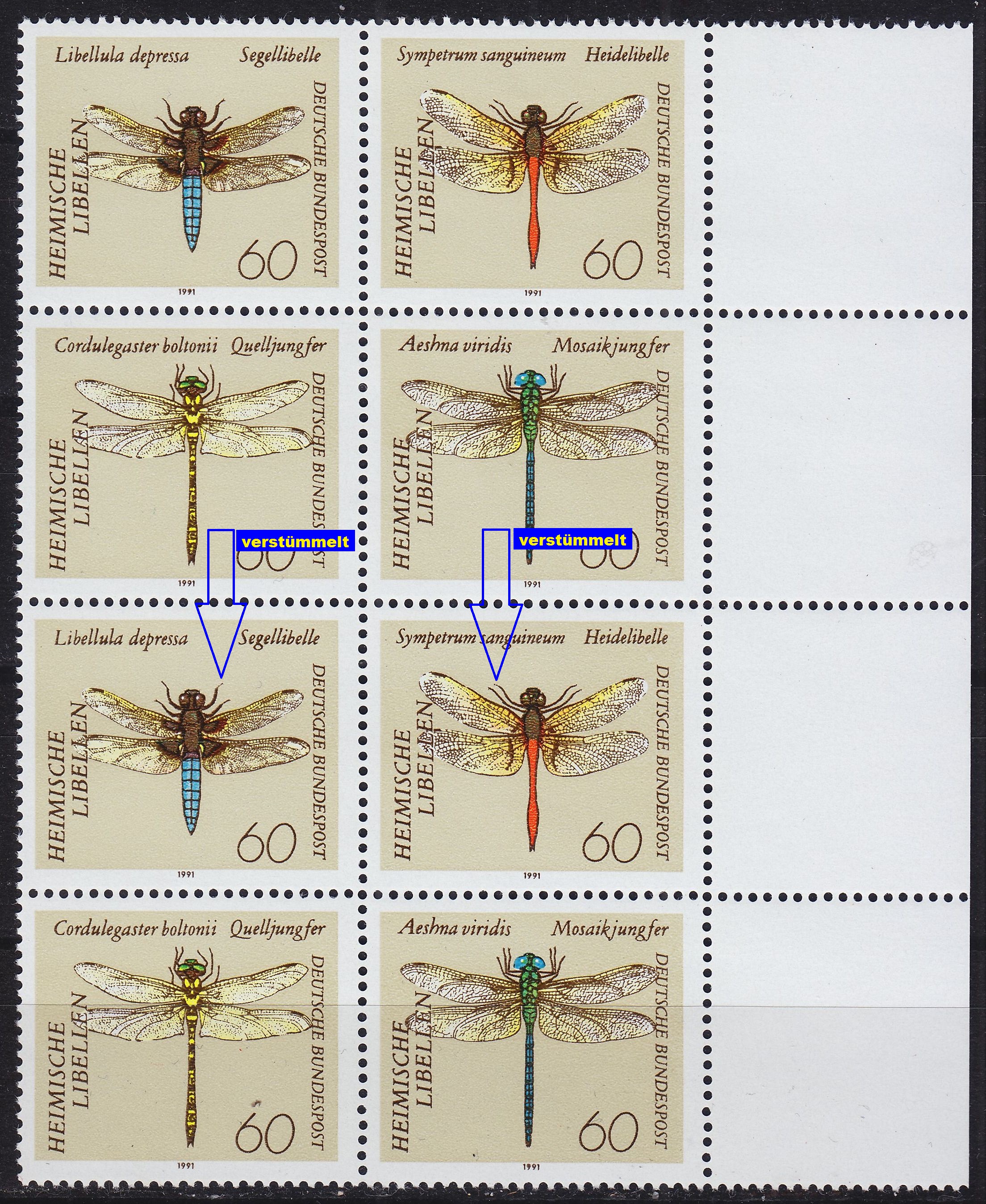 Buy GERMANY BUND [1991] MiNr 1546-49 F19,F20 8er ( **/mnh ) [01] Tiere Plattenfehler